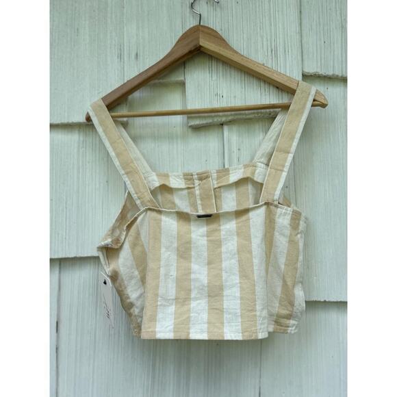 Billabong East Side Cropped Top Beige White Cotton Linen Blend Button Down Sz M - Picture 6 of 9